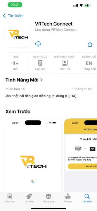 Màn hình App Store của ứng dụng VRTECH Connect